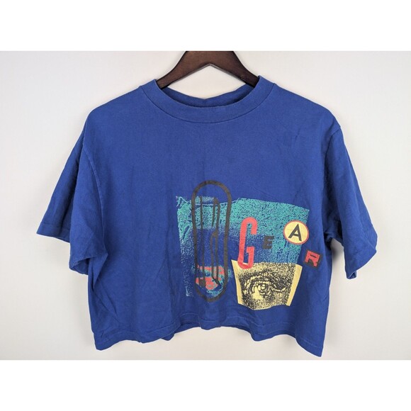 Vtg LA GEAR Womens BIG LOGO Blue Crop Top 80/s 90's Y2K One Size Short Sleeve - Picture 1 of 10
